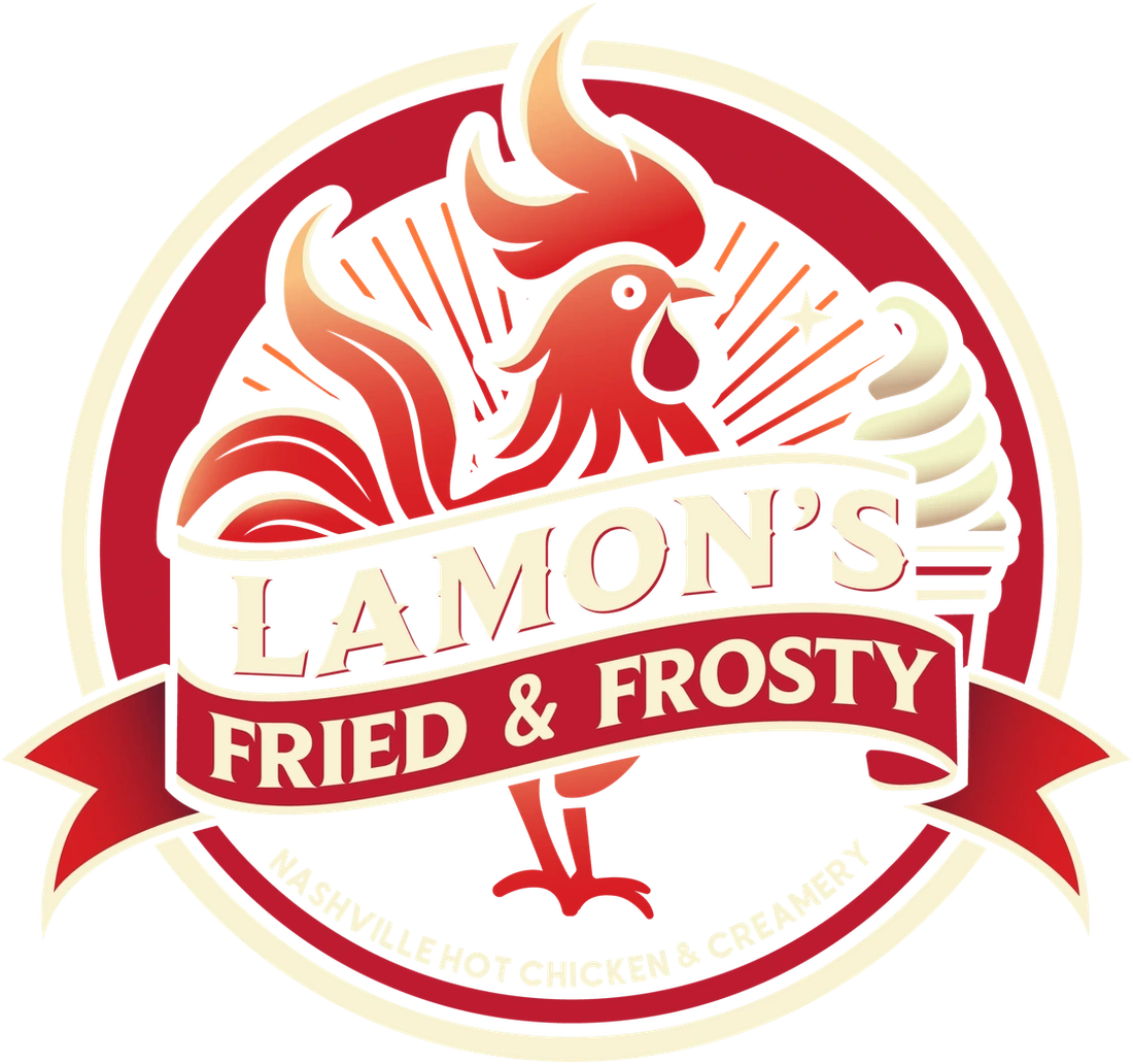 Lamon's Fried & Frosty — flaming rooster and custard swirl badge